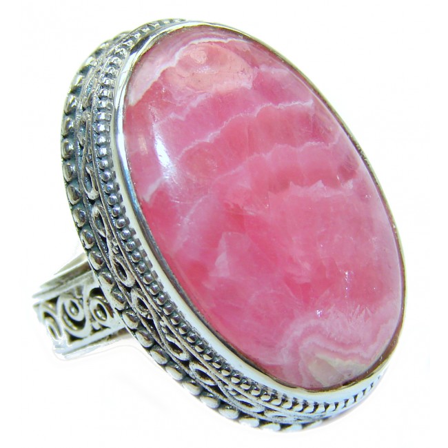 Authentic Rhodochrosite .925 Sterling Silver handmade ring size 6 3/4