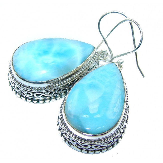 Bold Precious genuine Blue Larimar .925 Sterling Silver handmade earrings