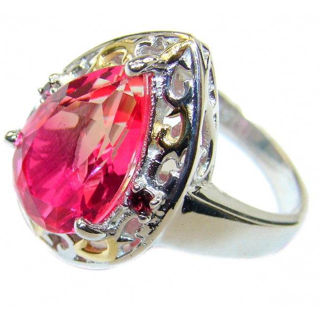 Genuine 25ct Pink Tourmaline .925 Sterling Silver handcrafted ring; s. 8 1/2