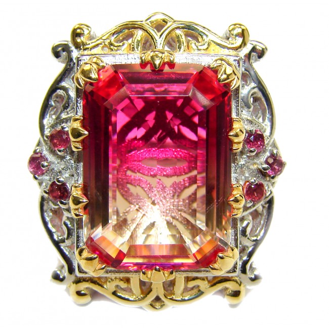 HUGE Emerald cut Pink Topaz .925 Sterling Silver handcrafted Ring s. 9