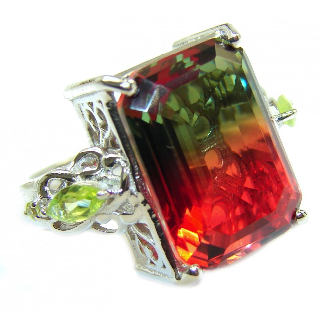 HUGE Top Quality Magic Volcanic Pink Tourmaline Topaz .925 Sterling Silver handcrafted Ring s. 7 1/4