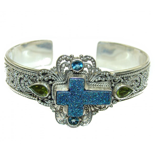 Holy Cross Stardust Druzy .925 Sterling Silver handcrafted Bracelet / Cuff