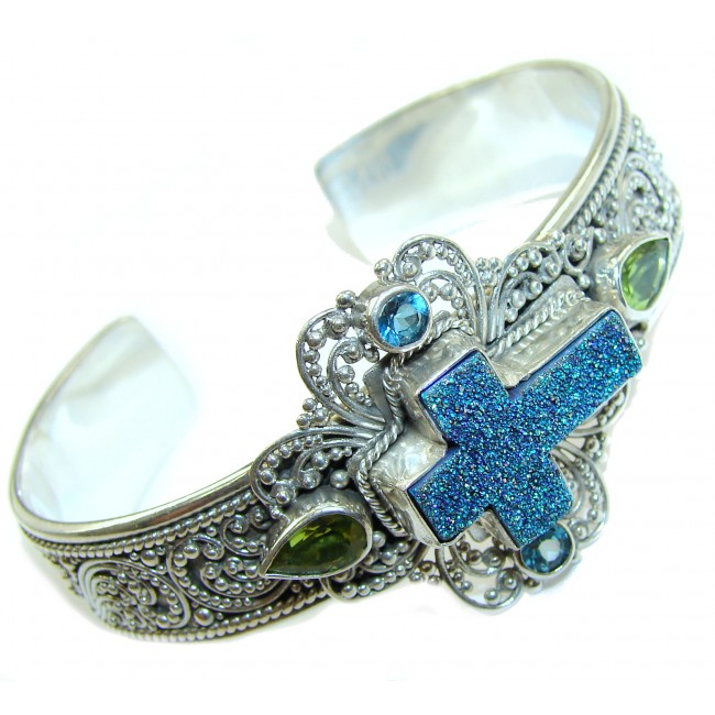 Holy Cross Stardust Druzy .925 Sterling Silver handcrafted Bracelet / Cuff