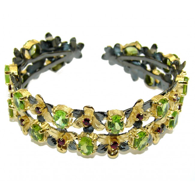 Chunky authentic Peridot 18K Gold over .925 Sterling Silver handcrafted Bracelet / Cuff