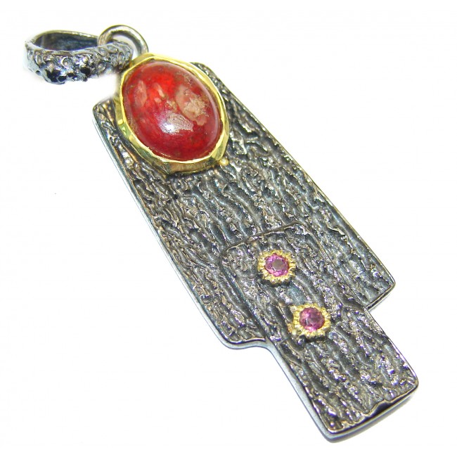 Vintage Style Ruby 18k Gold over .925 Sterling Silver handmade Pendant