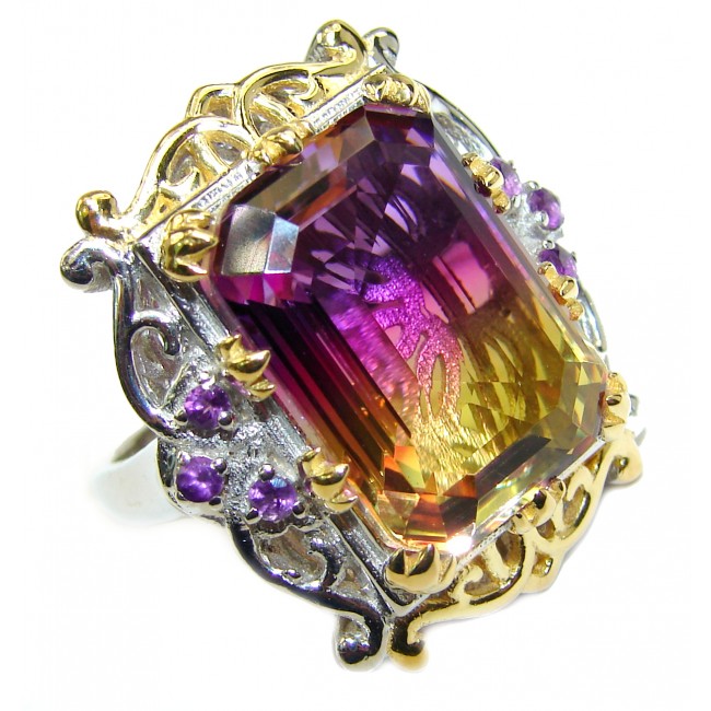HUGE Emerald cut Ametrine 18K Gold over .925 Sterling Silver handcrafted Ring s. 7 1/4