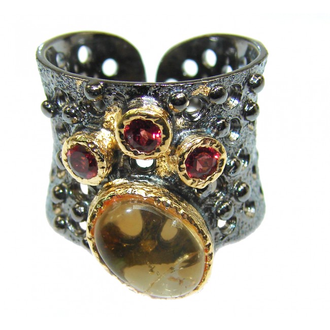 Vintage Style 20ct Natural Citrine 14ct Gold over .925 Sterling Silver handcrafted Ring s. 7 adjustable