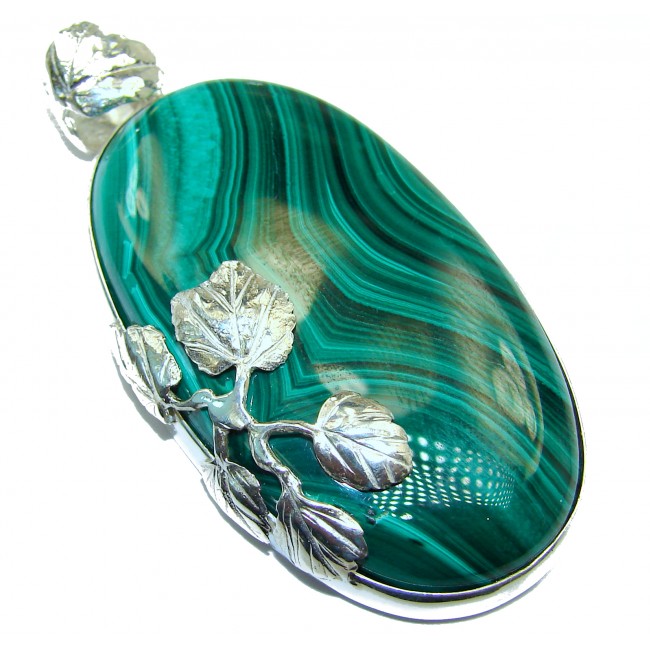 LARGE Top Quality Malachite Oxidized .925 Sterling Silver handmade Pendant