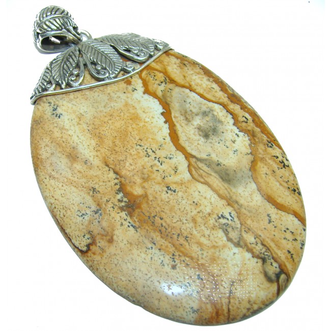 Large Bohemian style Picture Jasper .925 Sterling Silver handmade Pendant