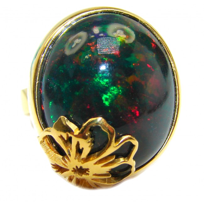 Vintage Design Genuine Black Opal 18K Gold over .925 Sterling Silver handmade Ring size 8 adjustable