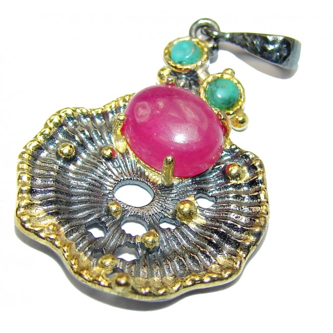 Vintage Style Ruby 18k Gold over .925 Sterling Silver handmade Pendant