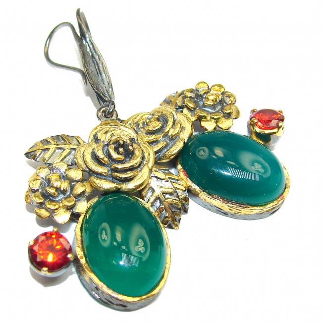 Boho Style Green Agate Rose Gold Over .925 Sterling Silver handmade earrings