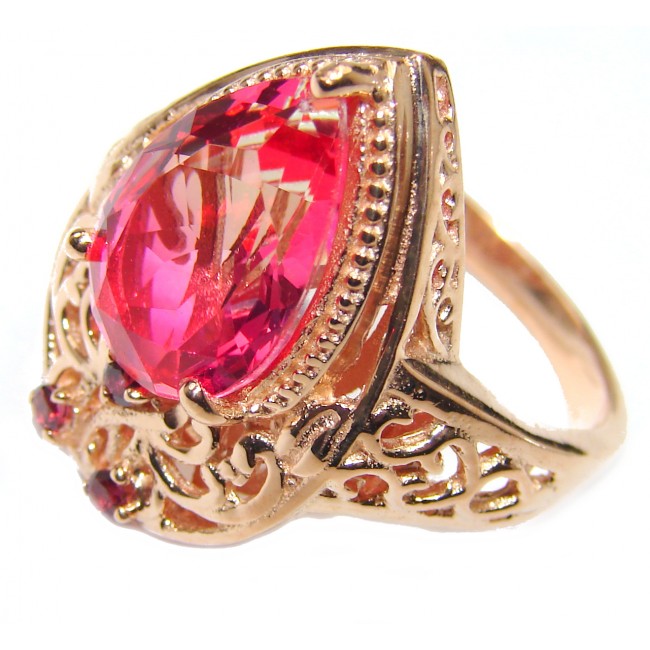 HUGE Top Quality Magic Volcanic Pink Topaz 18K Gold over .925 Sterling Silver handcrafted Ring s. 9 1/4