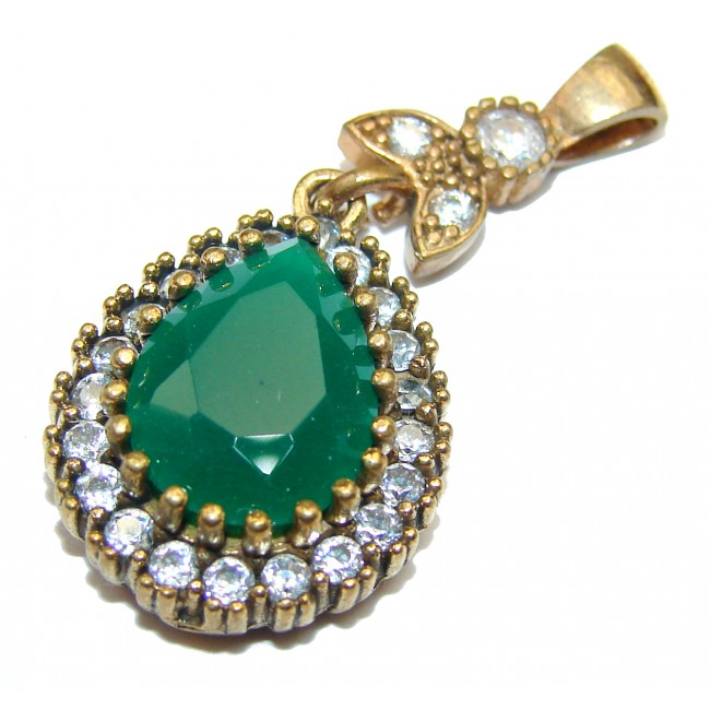 Vintage Style Emerald color Quartz .925 Sterling Silver Pendant