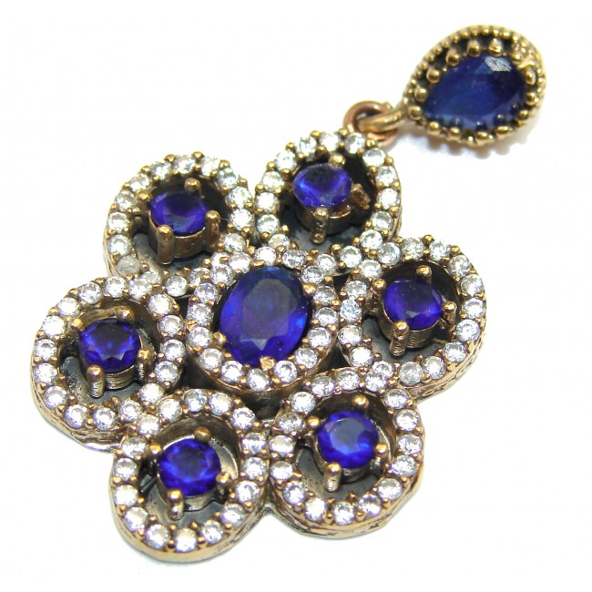 Beautiful created Sapphire Gold over .925 Sterling Silver handmade Pendant