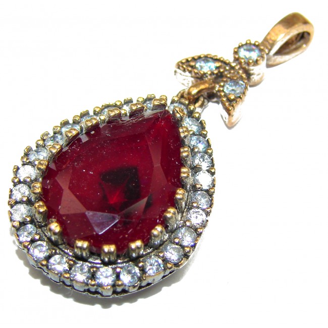 Vintage Style created Ruby .925 Sterling Silver handmade Pendant