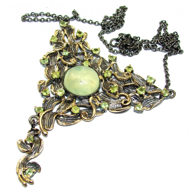 Magic Garden Genuine Moss Prehnite 18K Gold over .925 Sterling Silver handmade necklace