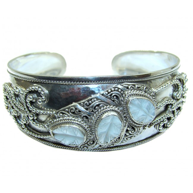 Beautiful Flower Design authentic Blister Pearl .925 Sterling Silver Bali Made Bracelet / Cuff
