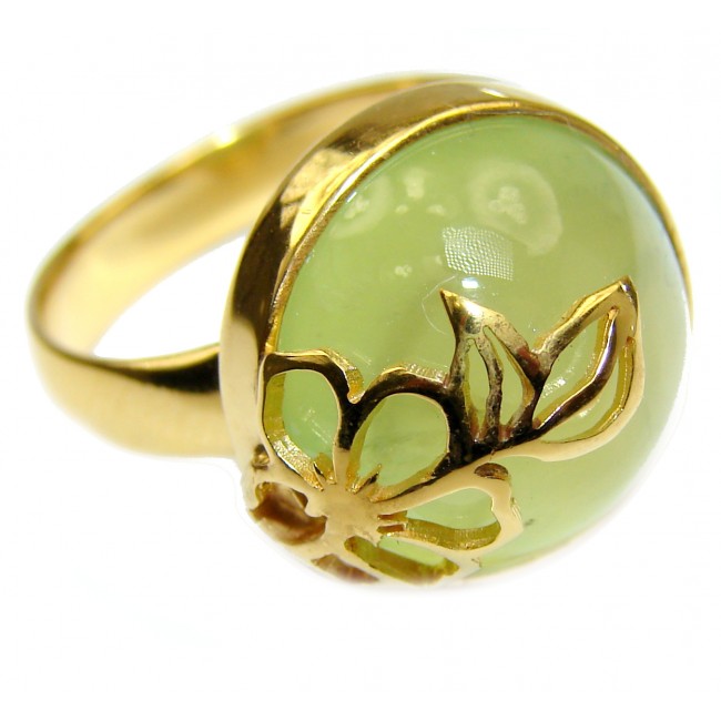Natural Moss Prehnite 18K Gold over .925 Sterling Silver handmade ring s. 8