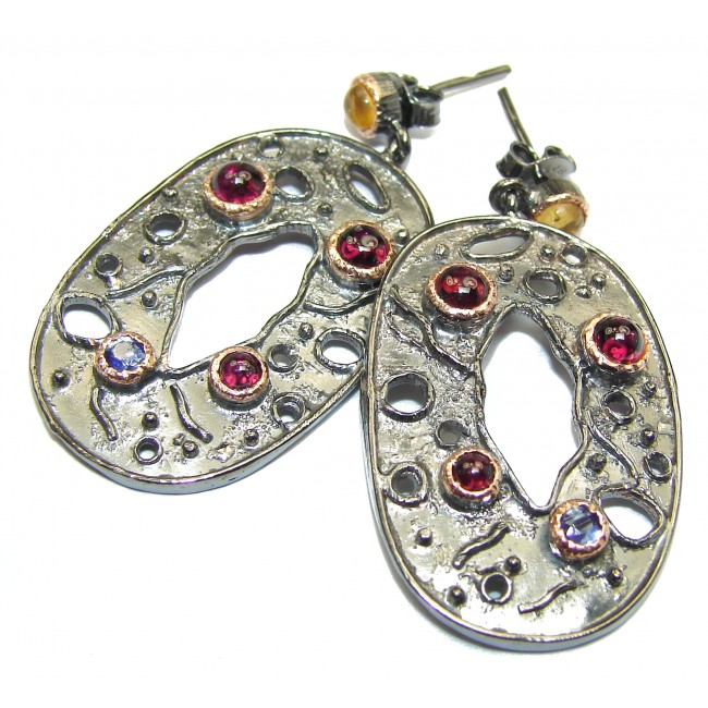 LARGE Garnet Rose 18K Gold over .925 Sterling Silver handmade earrings
