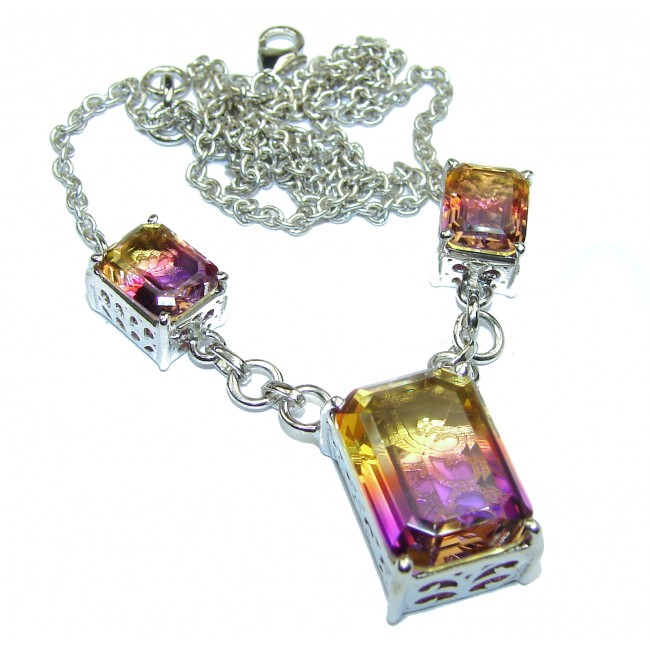 Emerald cut Ametrine .925 Sterling Silver handcrafted necklace