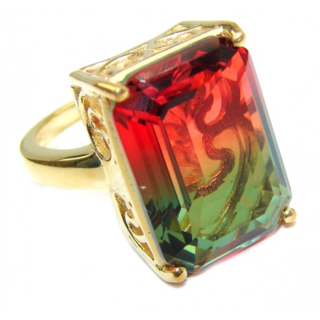 HUGE Top Quality Magic Volcanic Tourmaline color Topaz .925 Sterling Silver handcrafted Ring s. 6 1/2
