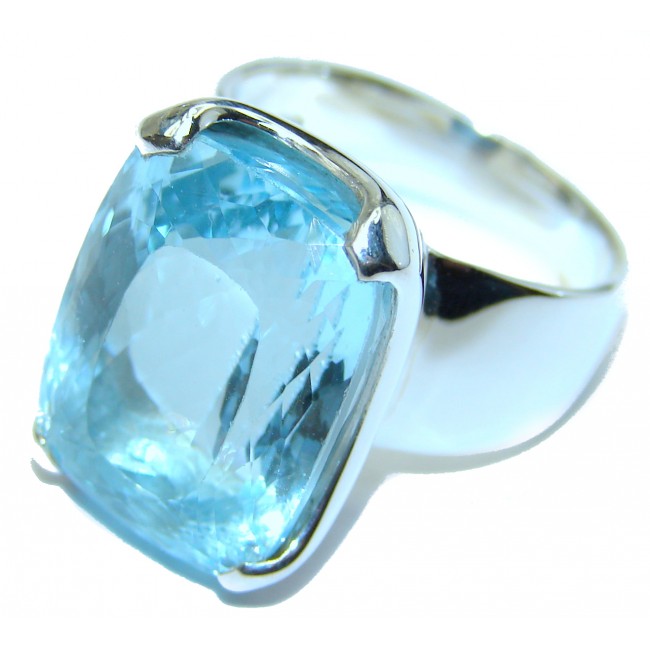 Energizing genuine Swiss Blue Topaz .925 Sterling Silver handmade Ring size 7 1/4