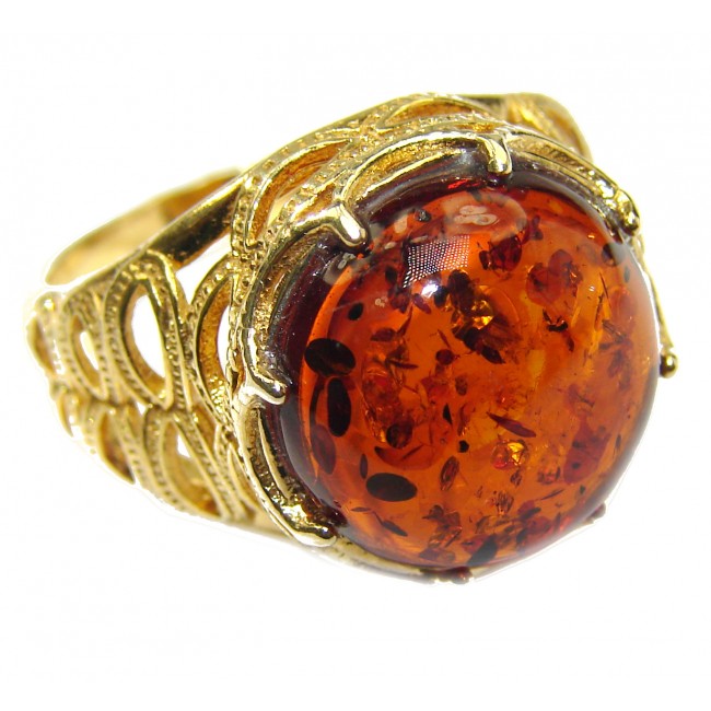 Excellent Authentic Baltic Amber Rose Gold over .925 Sterling Silver Ring s. 8