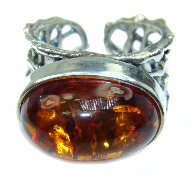 Excellent quality Authentic Baltic Amber Sterling Silver Ring s. 8 adjustable