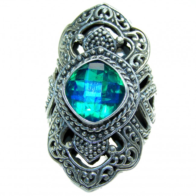Bali Design Blue Aquamarine Topaz .925 Sterling Silver handmade ring s. 7
