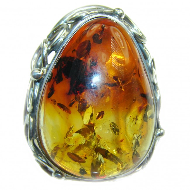 MASSIVE Genuine Butterscotch Baltic Polish Amber .925 Sterling Silver handmade Ring size 7 adjustable