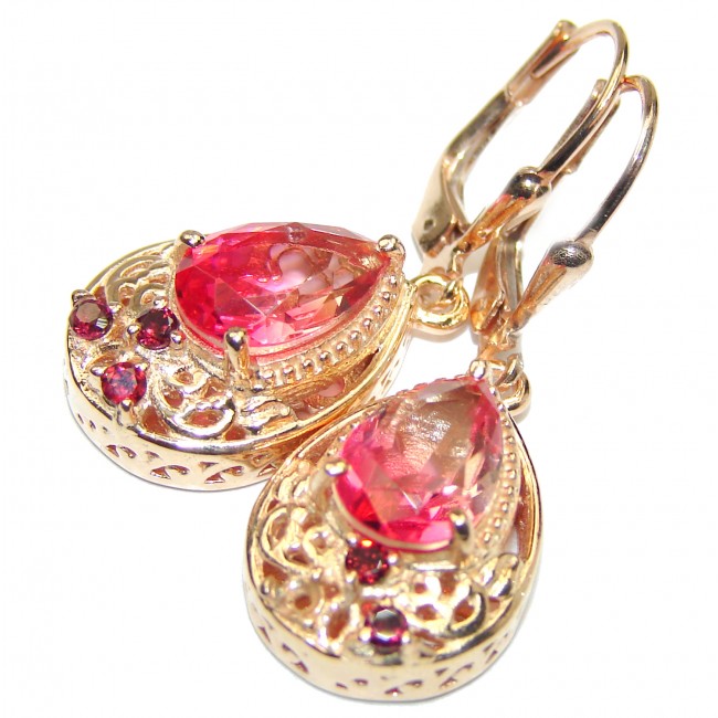 Pink Topaz 18K Gold over .925 Sterling Silver entirely handmade earrings