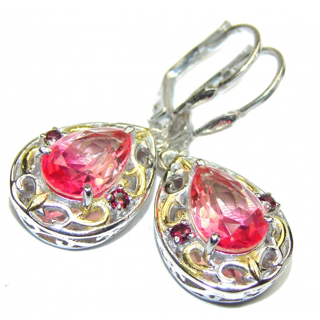 Pink Tourmaline 18K Gold over .925 Sterling Silver entirely handmade earrings