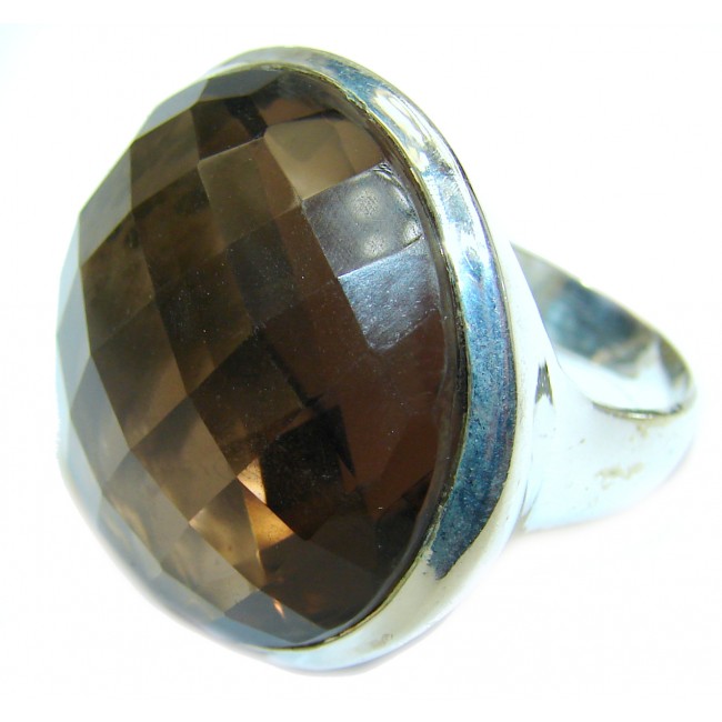 MASSIVE Authentic 85 ct Smoky Topaz .925 Sterling Silver handcrafted ring; s. 7
