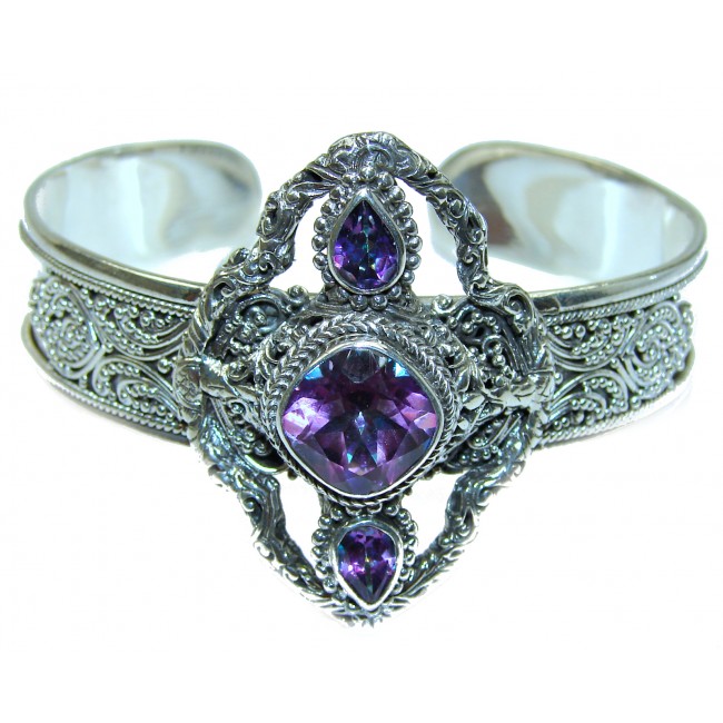 Huge Authentic Purple Topaz handmade .925 Sterling Silver Bracelet / Cuff