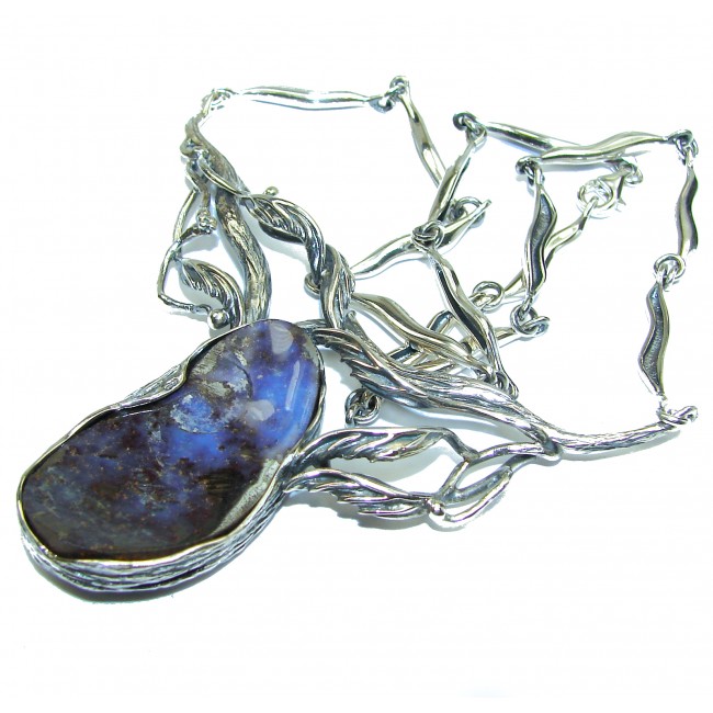 Natural Earth Mined Opaque Australian Boulder Opal oxidized .925 Sterling Silver handcrafted necklace