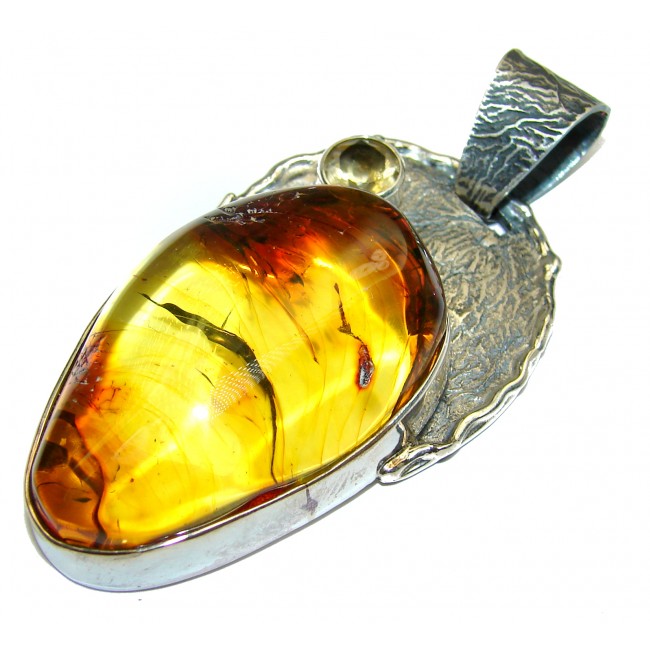 Huge Natural Baltic Amber oxidized .925 Sterling Silver handmade Pendant