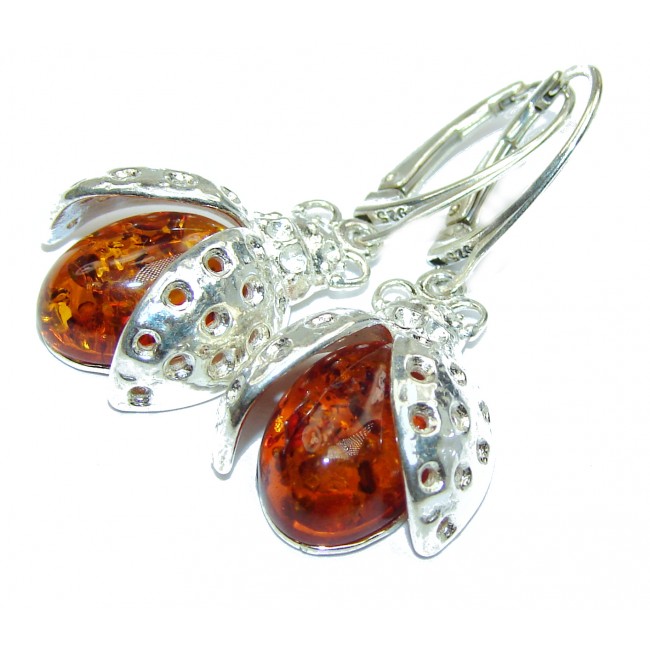 Baltic Ladybug Amber .925 Sterling Silver Earrings