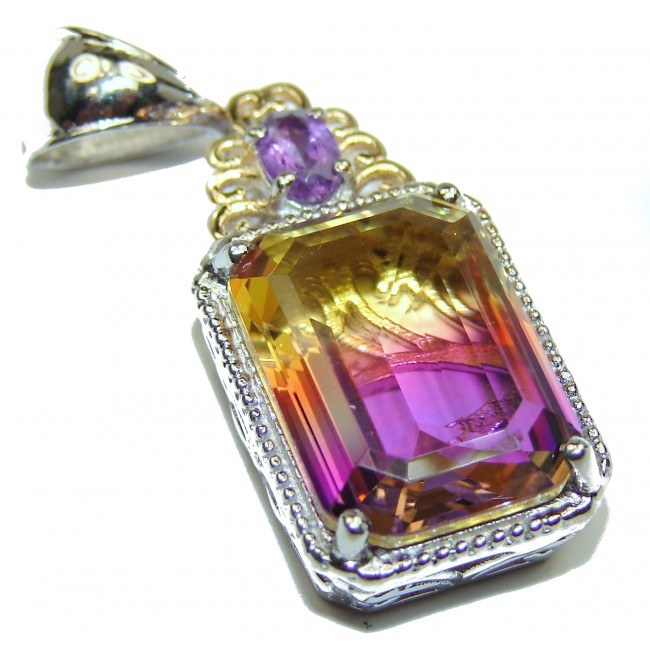 Deluxe emerald cut Ametrine 18 ct Gold over .925 Sterling Silver handmade Pendant