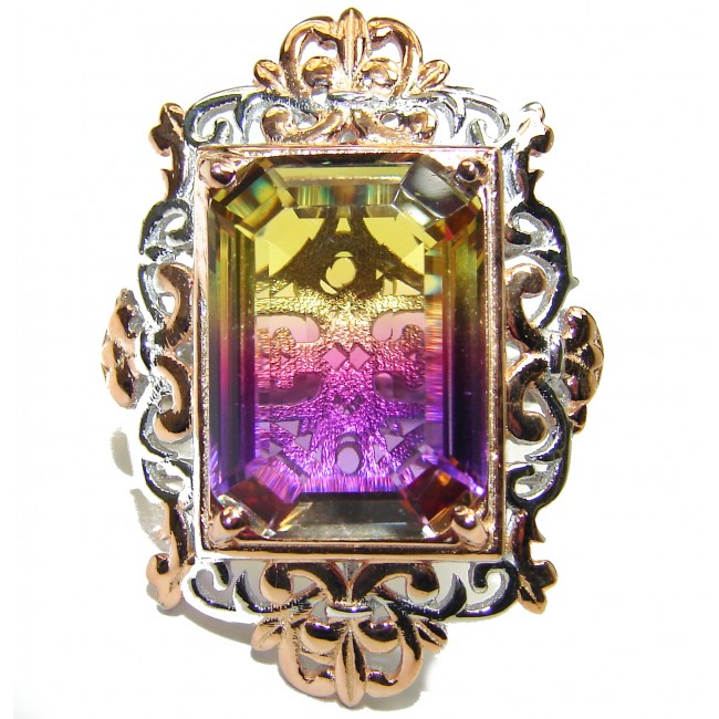 HUGE Emerald cut Ametrine 18K Gold over .925 Sterling Silver handcrafted Ring s. 6 1/4