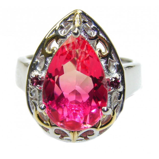 Top Quality Magic Volcanic Pink Topaz 18K Gold over .925 Sterling Silver handcrafted Ring s. 7 3/4