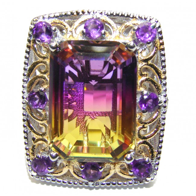 HUGE Emerald cut Ametrine 18K Gold over .925 Sterling Silver handcrafted Ring s. 8 1/4