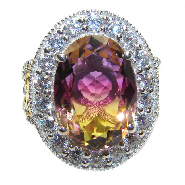 Huge Top Quality Ametrine 18K Gold over .925 Sterling Silver handcrafted Ring s. 8 1/4