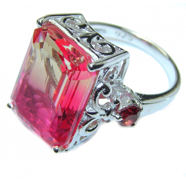 Genuine 25ct Pink Tourmaline color Topaz .925 Sterling Silver handcrafted ring; s. 8 1/4