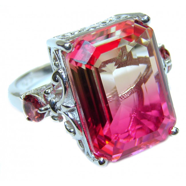 Genuine 25ct Pink Tourmaline color Topaz .925 Sterling Silver handcrafted ring; s. 8 1/4