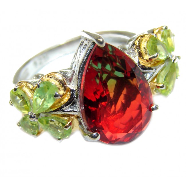 Pear cut Watermelon Tourmaline color Topaz .925 Sterling Silver handcrafted Ring s. 7