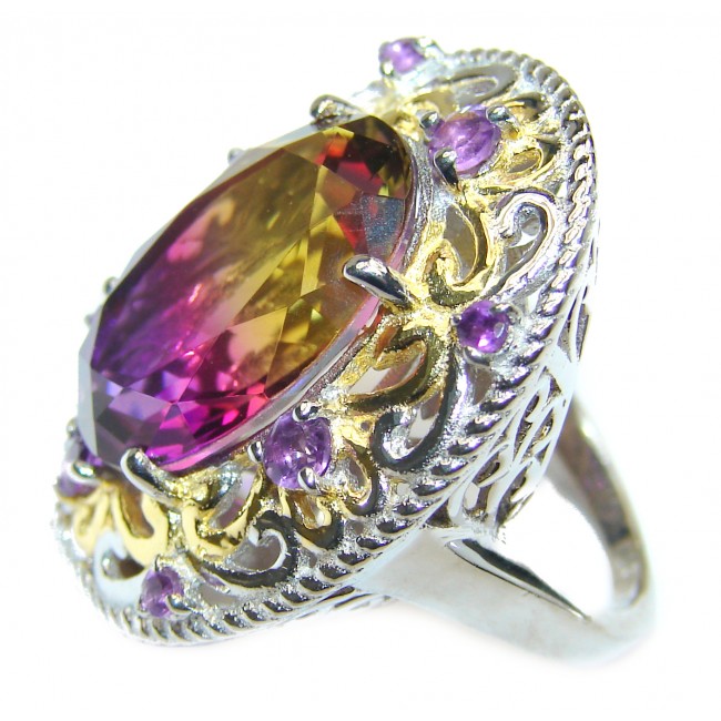 HUGE Oval cut Ametrine 18K Gold over .925 Sterling Silver handcrafted Ring s. 6 1/4