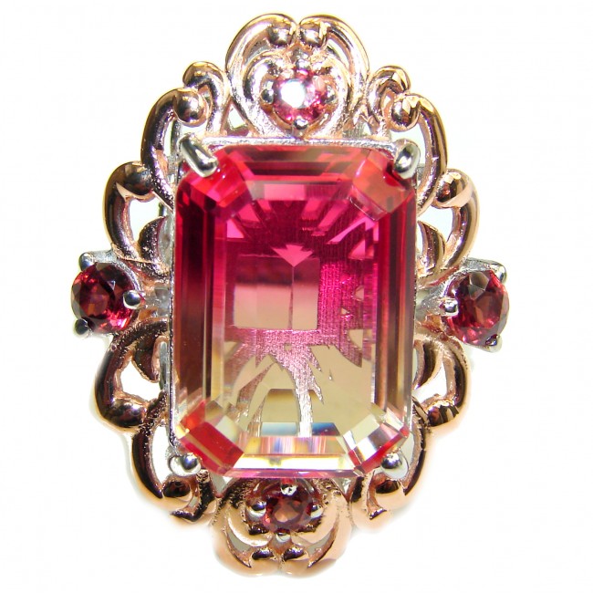 Huge Top Quality Volcanic Pink Tourmaline 18 K Gold over .925 Sterling Silver handcrafted Ring s. 9 3/4