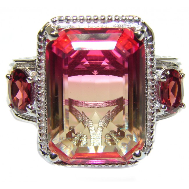 Genuine 25ct Pink Tourmaline color Topaz .925 Sterling Silver handcrafted ring; s. 9