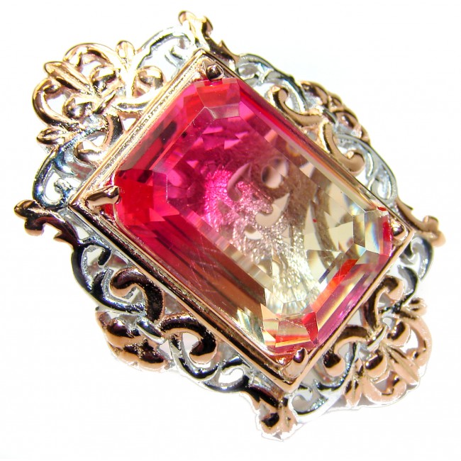 Huge Top Quality Volcanic Pink Tourmaline color Topaz .925 Sterling Silver handcrafted Ring s. 7 1/4